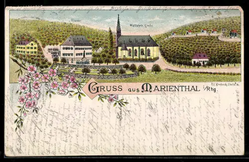 Lithographie Marienthal, Kloster und Wallfahrts-Kirche