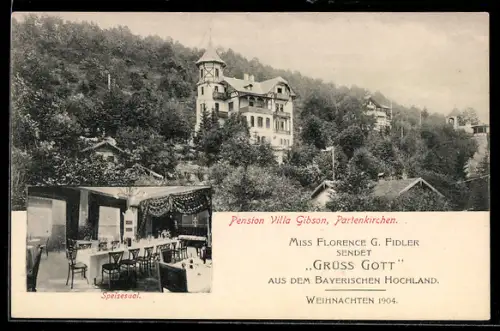 AK Partenkirchen, Hotel-Pension Villa Gibson mit Speisesaal