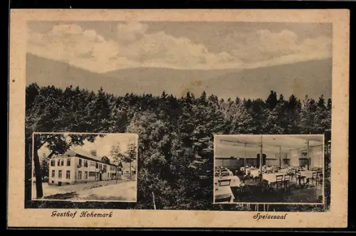 AK Oberursel / Taunus, Gasthof Hohemark, Aussenansicht und Speisesaal