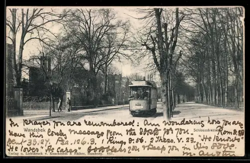 AK Hamburg-Wandsbek, Strassenbahn in der Schlossstrasse