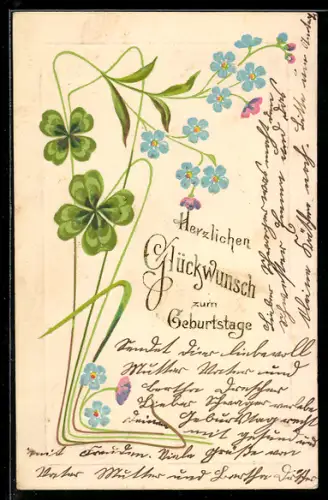AK Klee und Vergissmeinnicht, Geburtstagsgruss