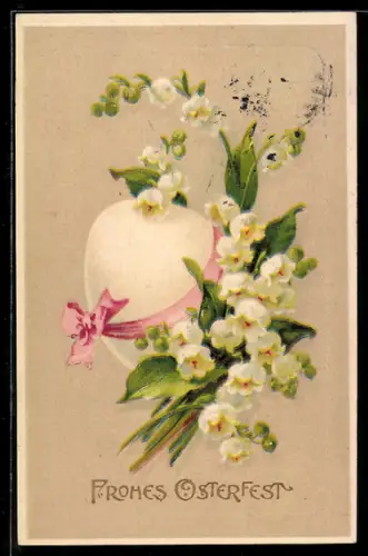 AK Osterei mit Maiglöckchen, Ostergruss
