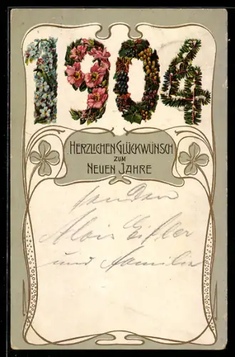 AK Jahreszahl aus Blumen, Neujahrsgruss