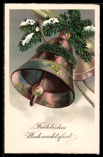 AK Glocke mit Tannzweigen, Weihnachtsgruss
