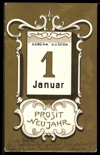 AK Neujahrsgruss mit Kalenderblatt, 1. Januar