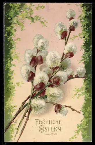 Lithographie Ostern, Weidenkätzchen