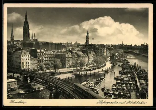 AK Hamburg, Hafenpartie mit Hochbahn