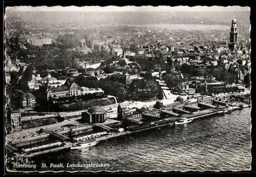 AK Hamburg-St. Pauli, Landungsbrücken vom Flugzeug aus gesehen