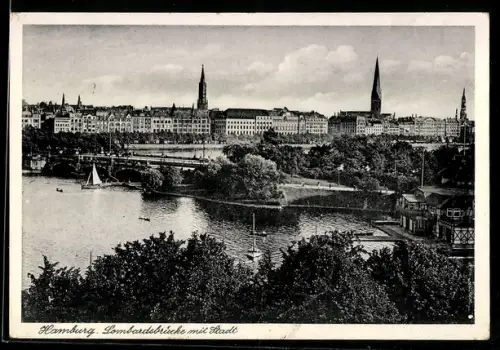 AK Hamburg-Neustadt, Lombardsbrücke mit Stadt