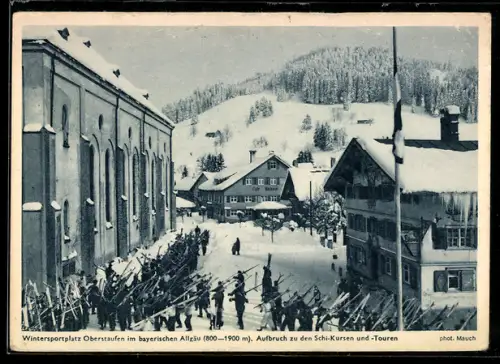 AK Oberstaufen, Wintersportplatz, Aufbruch zu den Schi-Kursen und -Touren