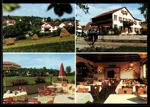AK Bieberehren, Gasthaus Zur Romantischen Strasse, Inh. Ute Mattner, Klingen 28, Terrasse, Gastraum