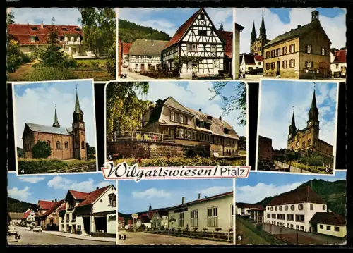 AK Wilgartswiesen /Pfalz, Rathaus, ev. Kirche, altes Fachwerkhaus
