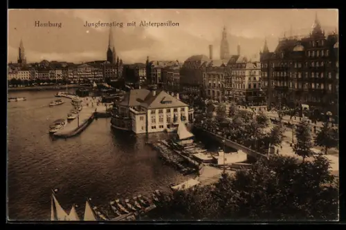 AK Hamburg-Neustadt, Jungfernstieg mit Alsterpavillon