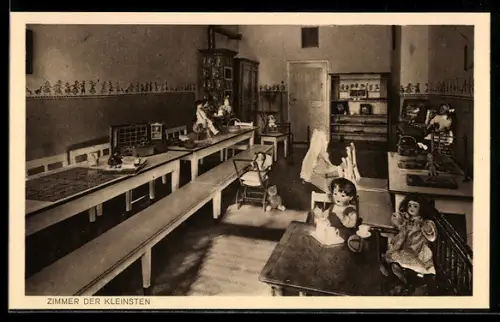 AK Wasserburg a/Inn, Erziehungs-Institut der Engl. Fräulein, Zimmer der Kleinsten, Puppen