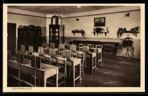 AK Wasserburg am Inn, Erziehungs-Institut der Englischen Fräulein, Zeichenklasse, Innenansicht