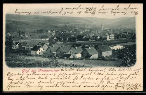 AK Nieder-Ramstadt, Ortschaft von weitem um 1900