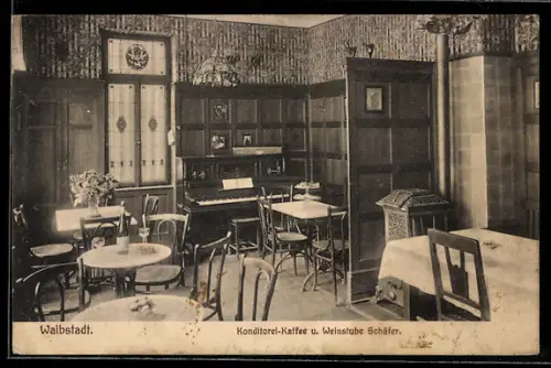 AK Waibstadt, Konditorei-Cafe und Weinstube Schäfer, Innenansicht