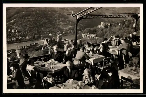 AK Heidelberg, Schlossblick von der Terrasse Gaststäte Molkenkur Lina Damm