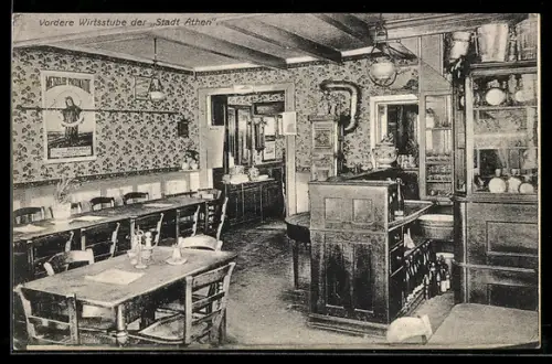 AK Neckargemünd, Gasthaus Zur Stadt Athen, Vordere Wirtsstube, Innenansicht