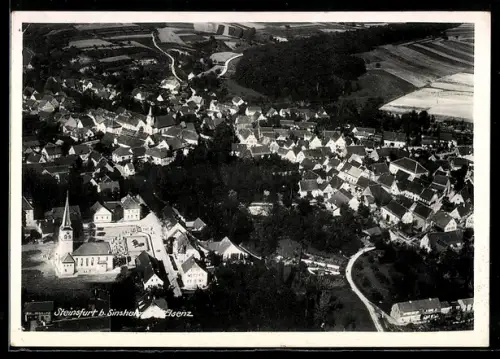 AK Steinsfurt b. Sinsheim, Teilansicht mit Kirche, Fliegeraufnahme