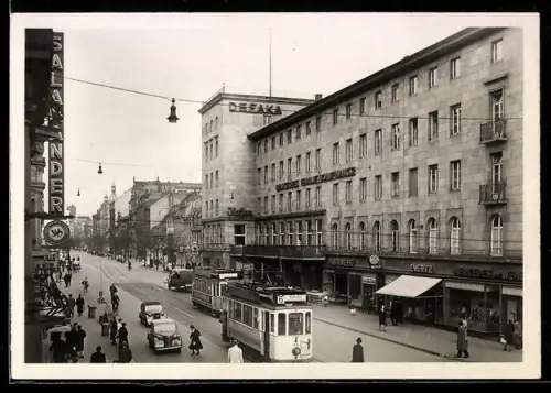 AK Mannheim, Heidelbergerstrasse, Planken, Strassenbahn