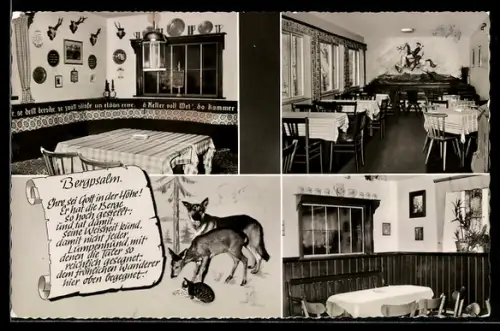 AK Feilbingert, Gasthof Lemberghütte, Inh. E. u. A. Tharun, Gastraum, Jagdstube, Wandgemälde