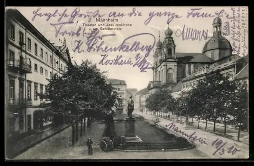 AK Mannheim, Theater, Jesuitenkirche, Schillerplatz