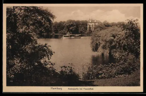 AK Hamburg-Harvestehude, Alsterpartie bei Frauenthal