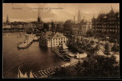 AK Hamburg-Neustadt, Jungfernstieg mit Alsterpavillon