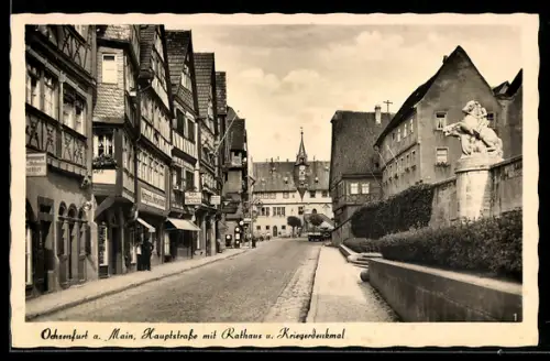 AK Ochsenfurt a. Main, Hauptstrasse, Rathaus, Kriegerdenkmal