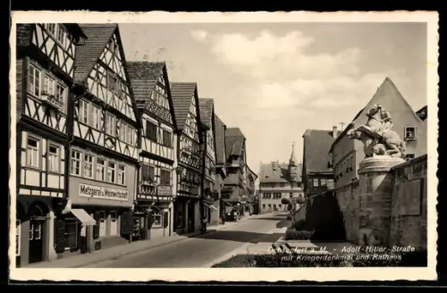 AK Ochsenfurt a. M., Strasse, Kriegerdenkmal, Rathaus