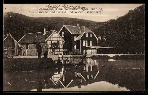 AK Bad Sachsa /Südharz, Pensionshaus und Restaurant Forellengrund, Grenze Bad Sachsa und Wieda