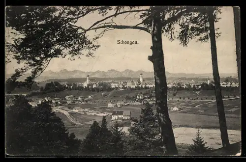 AK Schongau, Stadtansicht mit Alpenpanorama