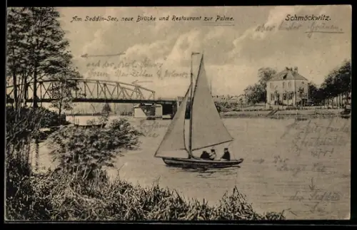 AK Berlin-Schmöckwitz, Neue Brücke, Restaurant zur Palme, Gasthaus zur Palme, Inh. Herm. Peter