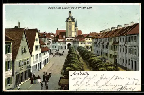 Lithographie Ansbach, Maximilianstrasse, Herrieder Tor