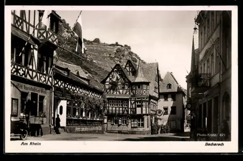 AK Bacharach /Rhein, Fachwerkhäuser, Hotel zum alten kurcölnischen Saal, Gasthof Altes Haus