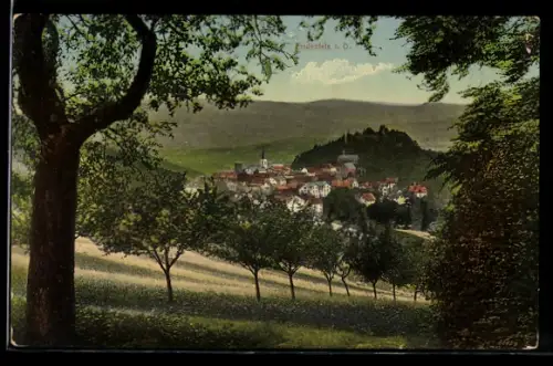 AK Lindenfels i. O., Ortsansicht mit Kirche und Burgberg