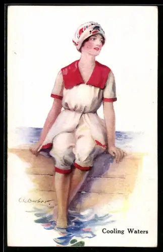 Künstler-AK Court Barber: Cooling Waters, Dame sitzt am Meer