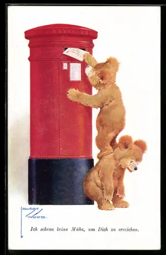 Künstler-AK Lawson Wood: Ich denke Dein, Teddybären am Briefkasten