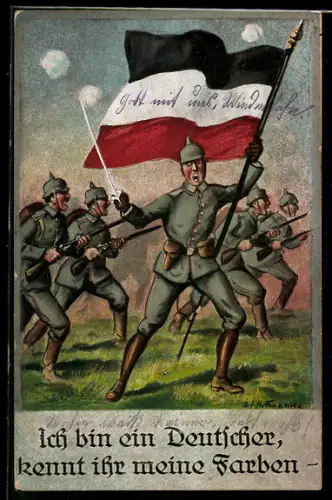 Künstler-AK Ad. Hoffmann: Soldaten mit Reichsfahne