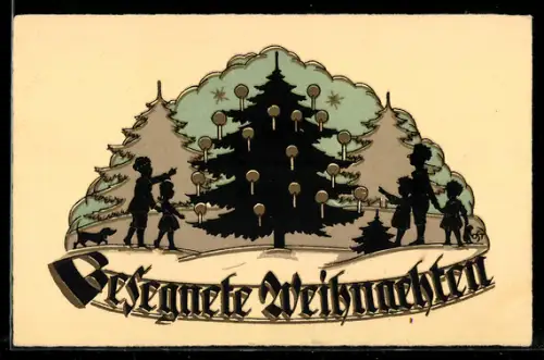 Künstler-AK Hans Herbert Ost: Mehrere Menschen stehen an einem Weihnachtsbaum