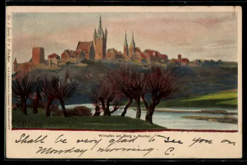 Künstler-AK Carl Biese: Wimpfen am Berg, Blick auf die Stadt mit Kirchen