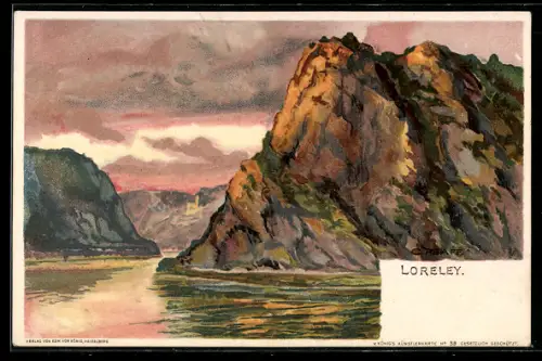 Künstler-Lithographie C. Pfaff: Loreley, Panorama