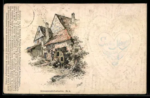 Künstler-AK Fritz Reiss: Schwarzwald-Postkarten, alte Mühle im Schwarzwald