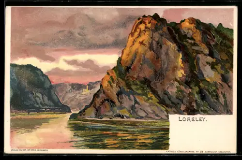 Künstler-Lithographie C. Pfaff: Loreley, Panorama