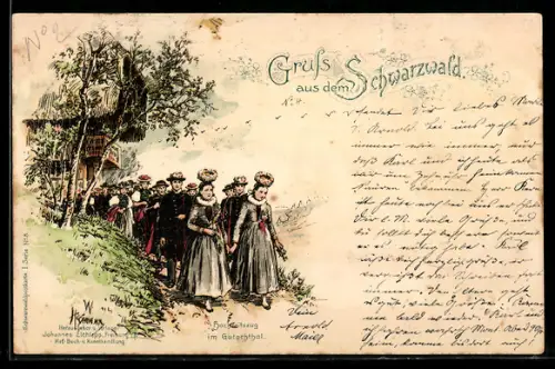 Künstler-AK W. Hasemann: Hochzeitszug im Gutachthal, Schwarzwälder Tracht