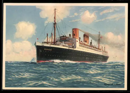 Künstler-AK Robert Schmidt: Nordd. Lloyd Bremen, Passagierschiff Stuttgart