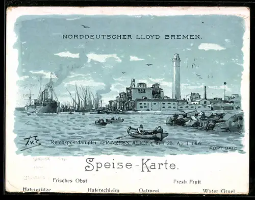 Künstler-AK Themistokles von Eckenbrecher: Port Said, Reichspostdampfer Prinzess Alice vom Norddeutschen Lloyd