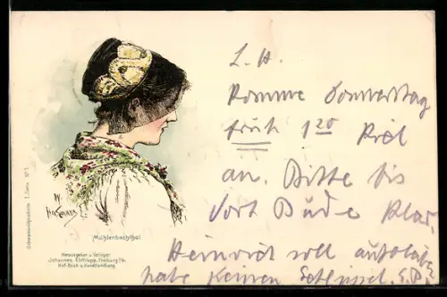 Künstler-AK Wilhelm Hasemann: Frau in Tracht aus dem Mühlenbachthal