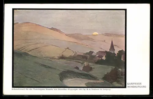 Künstler-AK sign. Kampmann: Landschaftsidylle bei Mondaufgang
